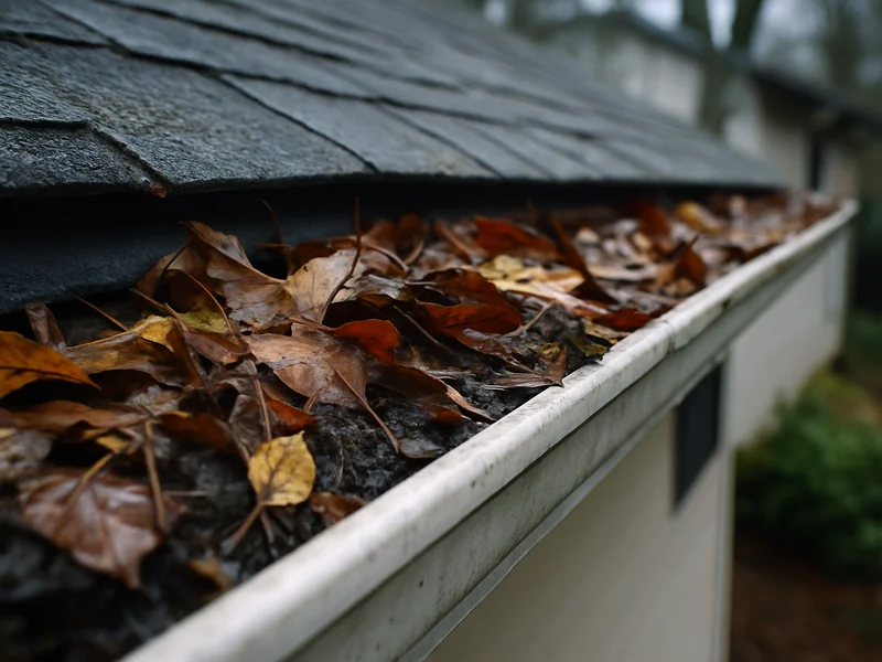 Before: gutter packed with wet leaves and debris