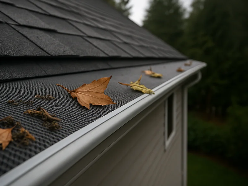 After: gutter guard shedding leaves off the roofline