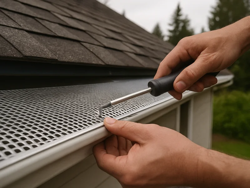 Before and after comparison of a gutter with guard installed near Longview, WA
