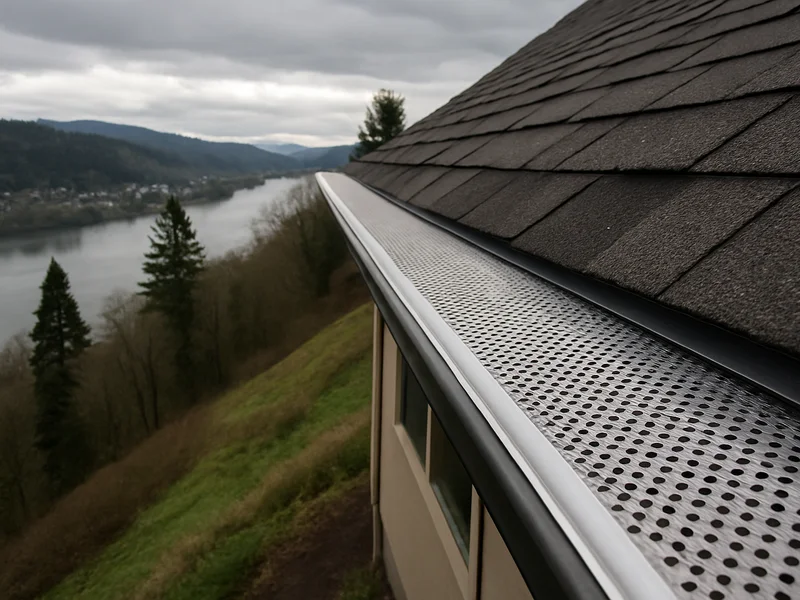 Gutter guard installed on a hillside home roofline in Kelso, WA