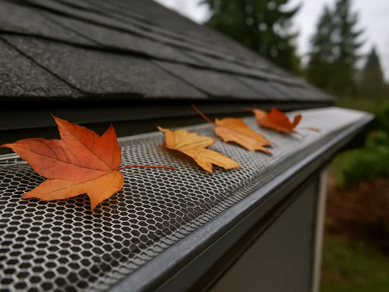Gutter guard mesh installed on a home roofline near Longview, WA