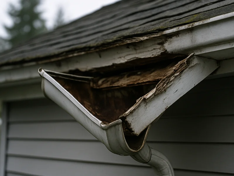 Before: sagging gutter section pulled away from fascia