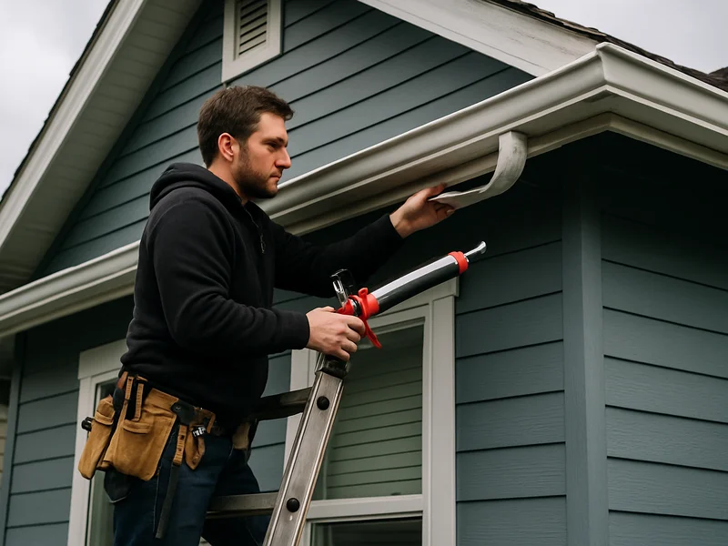 Technician repairing a sagging gutter section on a home near Longview, WA